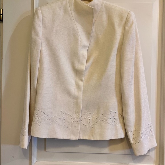 Kasper Cream Blazer with Textured Fabric and Embellished Hem - Picture 1 of 8